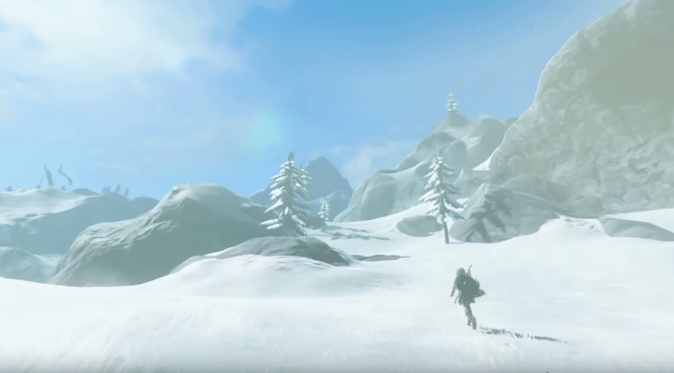 Paysage enneigé du mont Hebra dans Zelda Breath of the Wild