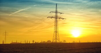 power lines, fields, sunset