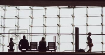 silhouettes, people, bank