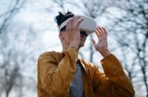 A Man Wearing a Vr Goggles Outdoors