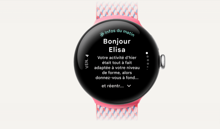 Montre connectée Google Pixel Watch avec un bracelet rose