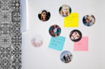 a refrigerator with magnets and pictures on it