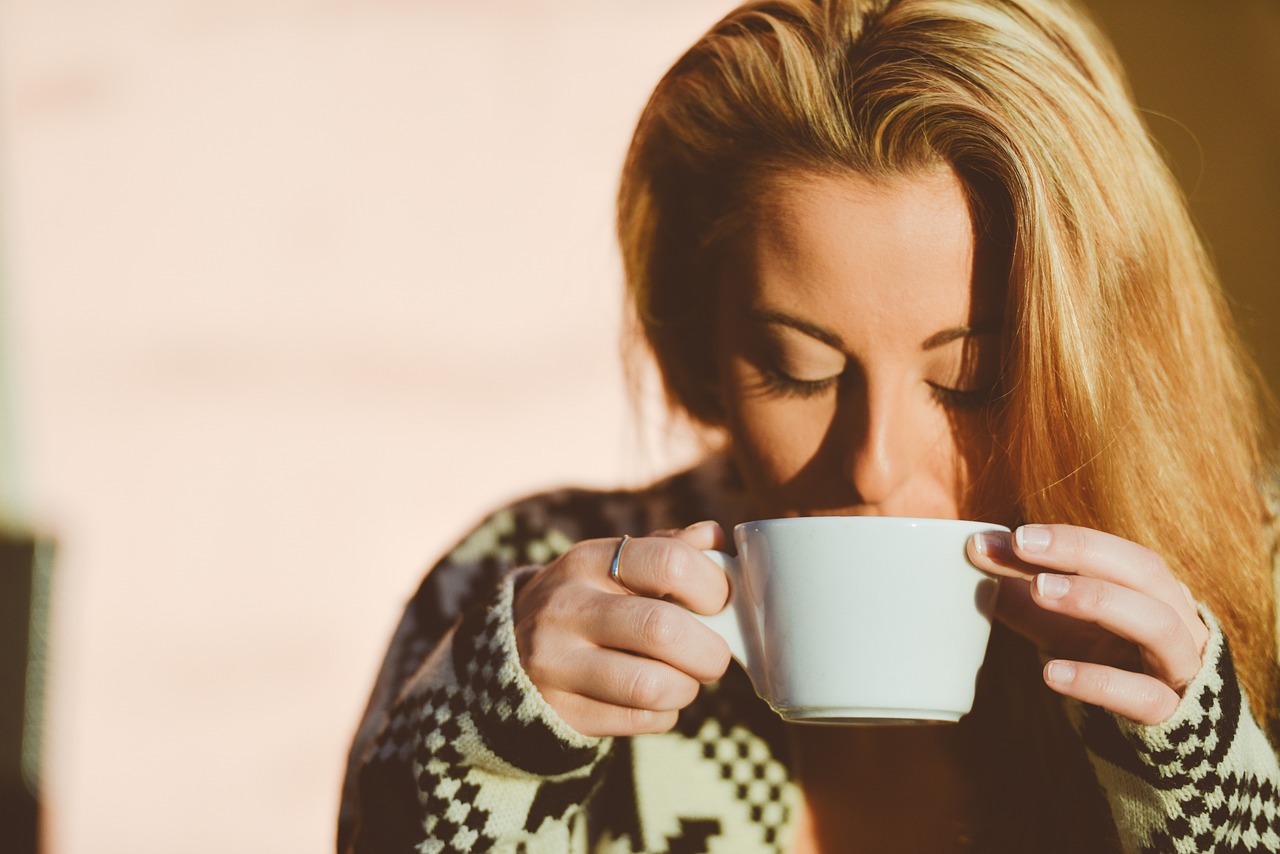 woman, drinking, coffee