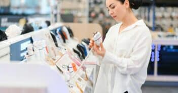 A woman chooses a wireless epilator in the store