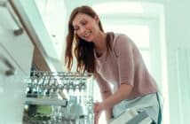 homework woman on dish washer