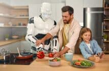 Robot with family at home