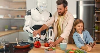 Robot with family at home