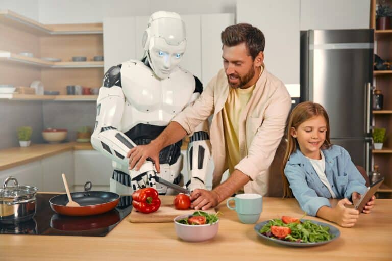 Robot with family at home