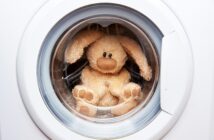 Stuffed rabbit in washing machine