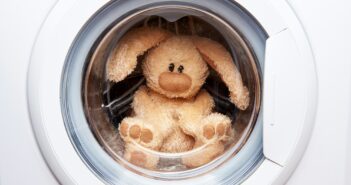 Stuffed rabbit in washing machine