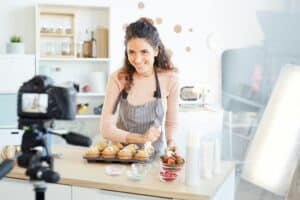 Joyful Woman Cooking On Camera