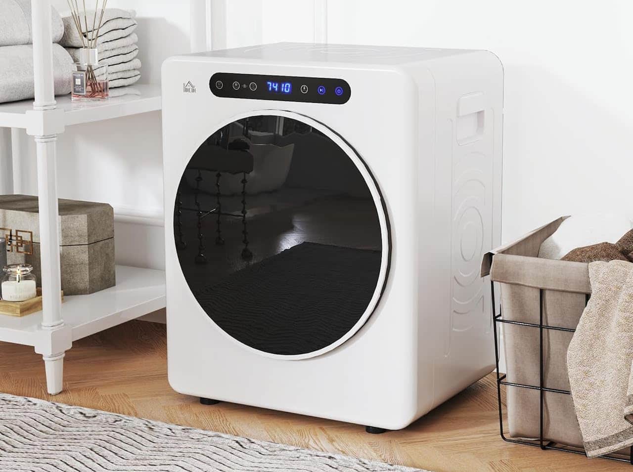 Un sèche-linge à évacuation dans une buanderie.