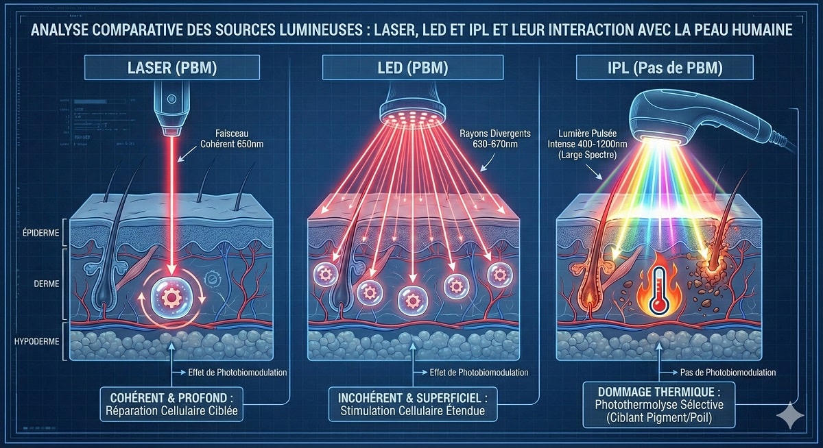 Comparaison des Sources (LED vs Laser vs IPL)